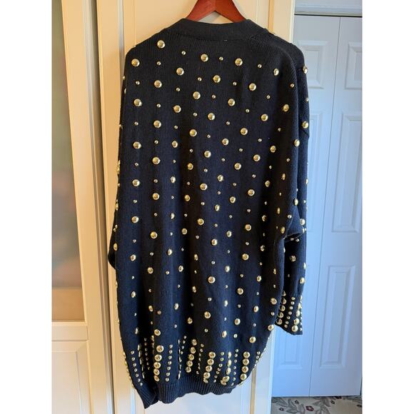 Vintage statement Black & Gold open festive Cardigan Fully Embellished stud 3X - Picture 4 of 8